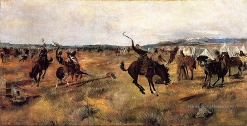 Breaking Camp Art occidental américain Charles Marion Russell Peinture à l'huile